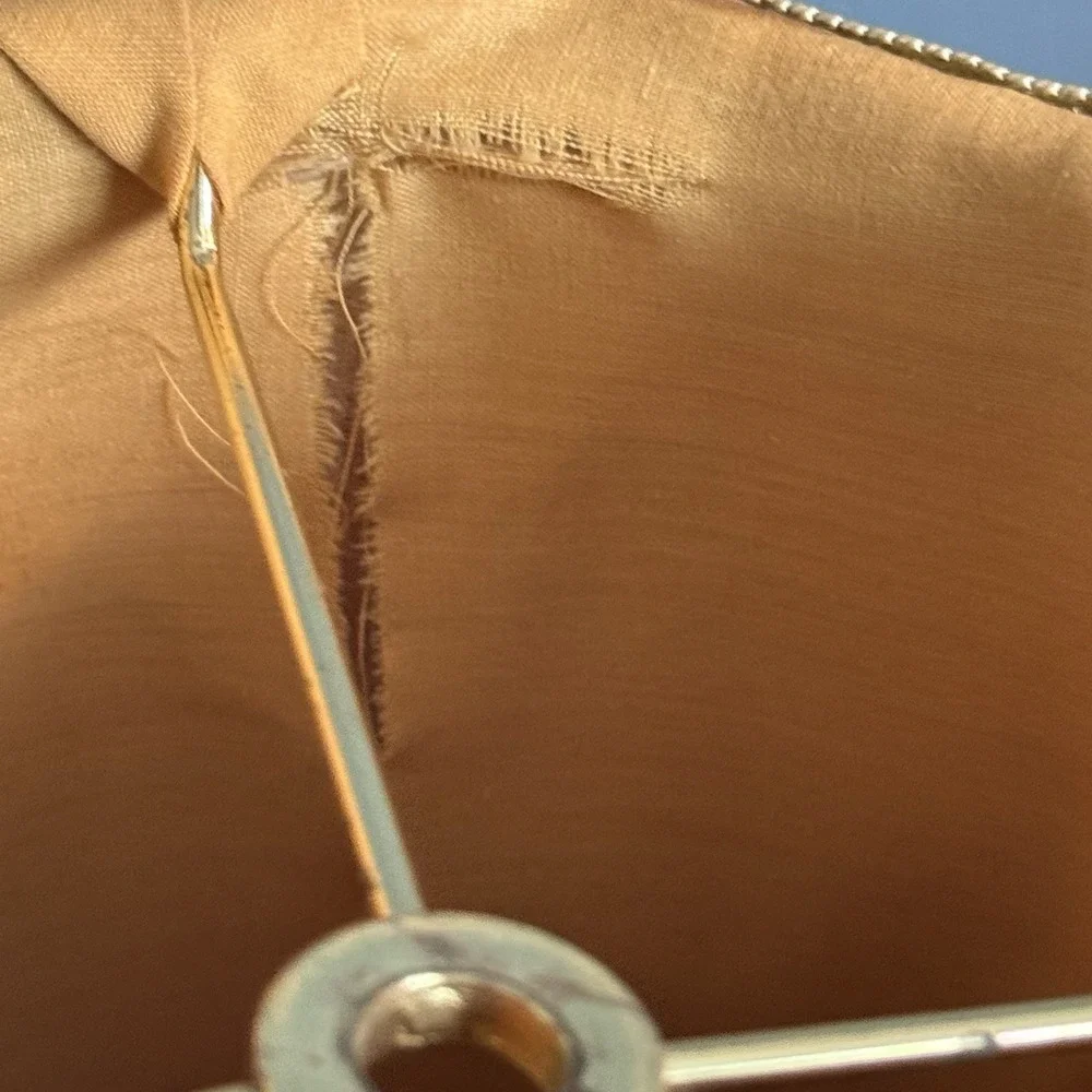 Vintage Striped Lampshade Burgundy Tan Square Bell Rope Trim 12.